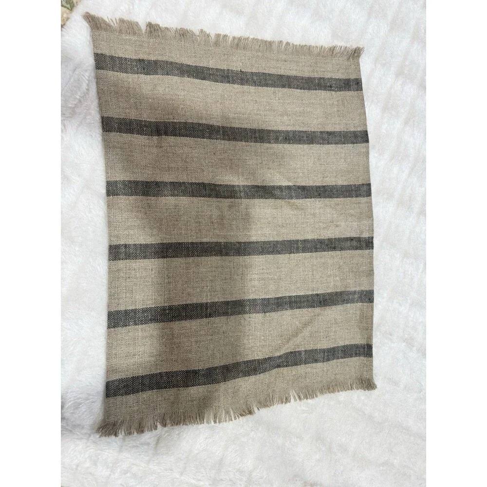 Crate & Barrel Beckett Stripe Placemats Set of 7 Grey Linen. NWOT